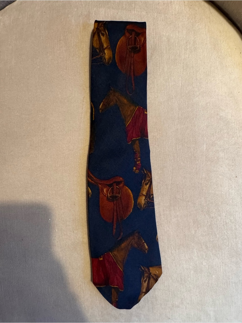 Ralph Lauren Navy Tie with Equestrian Horse & Saddle Motif